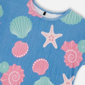 Crinkle Jersey T-Shirt Blue Shell Print - Image 3