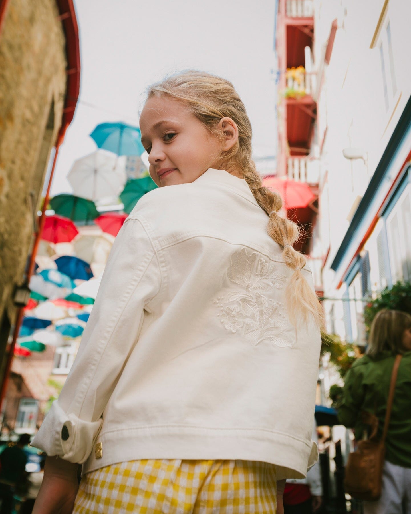 White Denim Jacket With Embroidery - Image 2