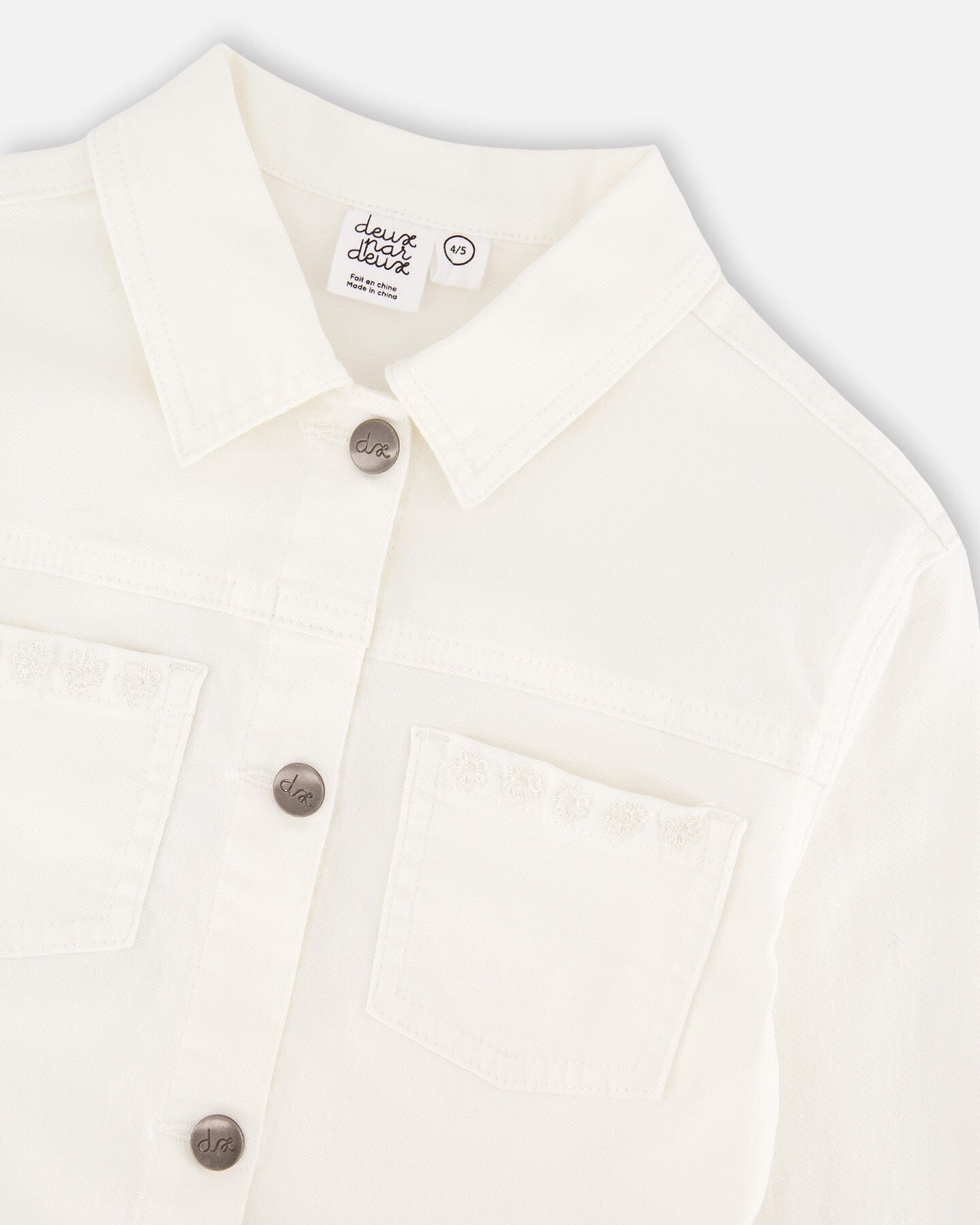 White Denim Jacket With Embroidery - Image 5