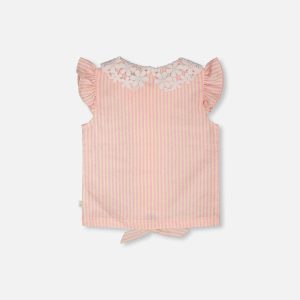 Sleeveless Shirt Pink And Yellow Stripes With Crochet Collar - Image 2