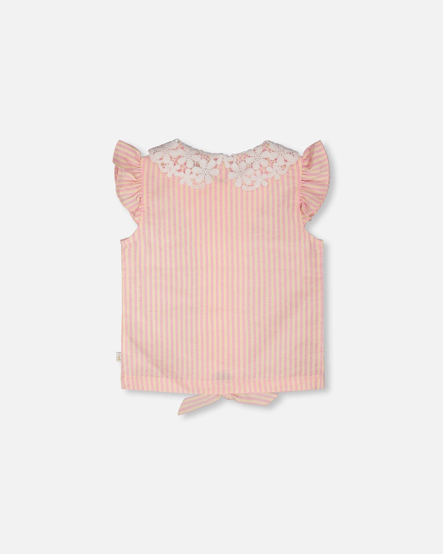 Sleeveless Shirt Pink And Yellow Stripes With Crochet Collar - Image 2