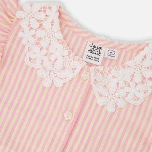 Sleeveless Shirt Pink And Yellow Stripes With Crochet Collar - Image 3