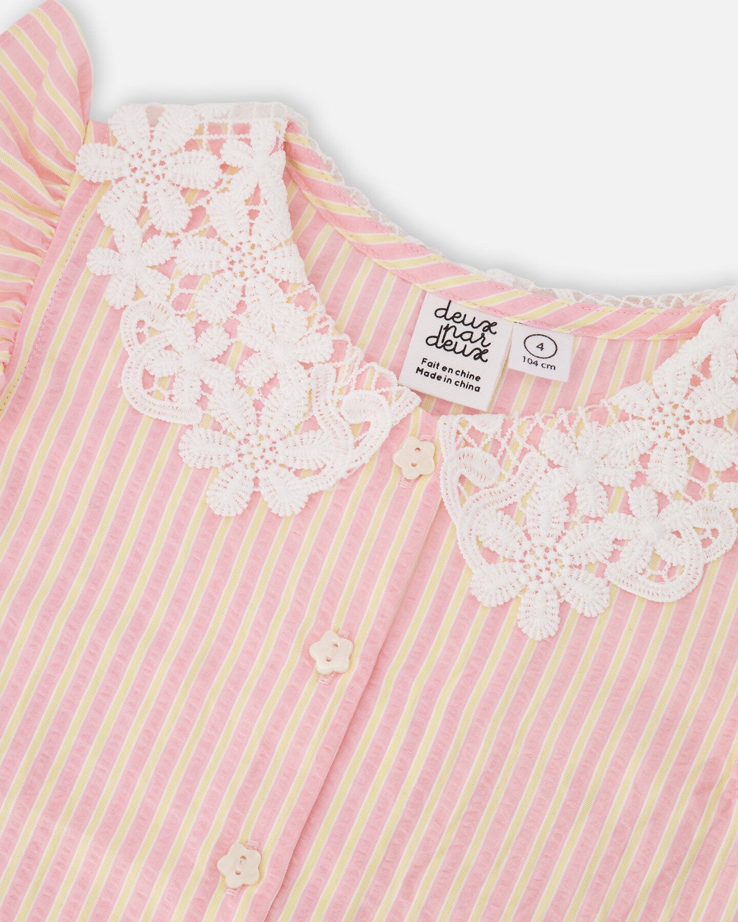 Sleeveless Shirt Pink And Yellow Stripes With Crochet Collar - Image 3