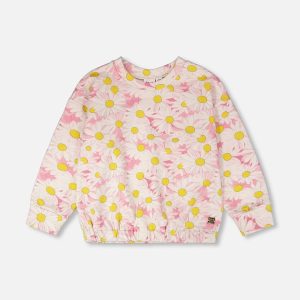 French Terry Sweatshirt Pink Printed Daisies - Image 6