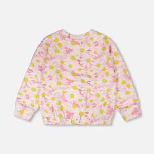 French Terry Sweatshirt Pink Printed Daisies - Image 5