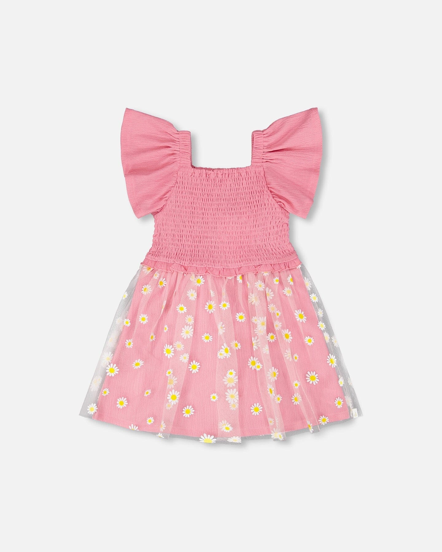 Mesh And Crinkle Jersey Dress With Smocking Pink - Image 8