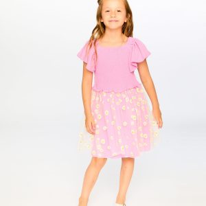 Mesh And Crinkle Jersey Dress With Smocking Pink - Image 2