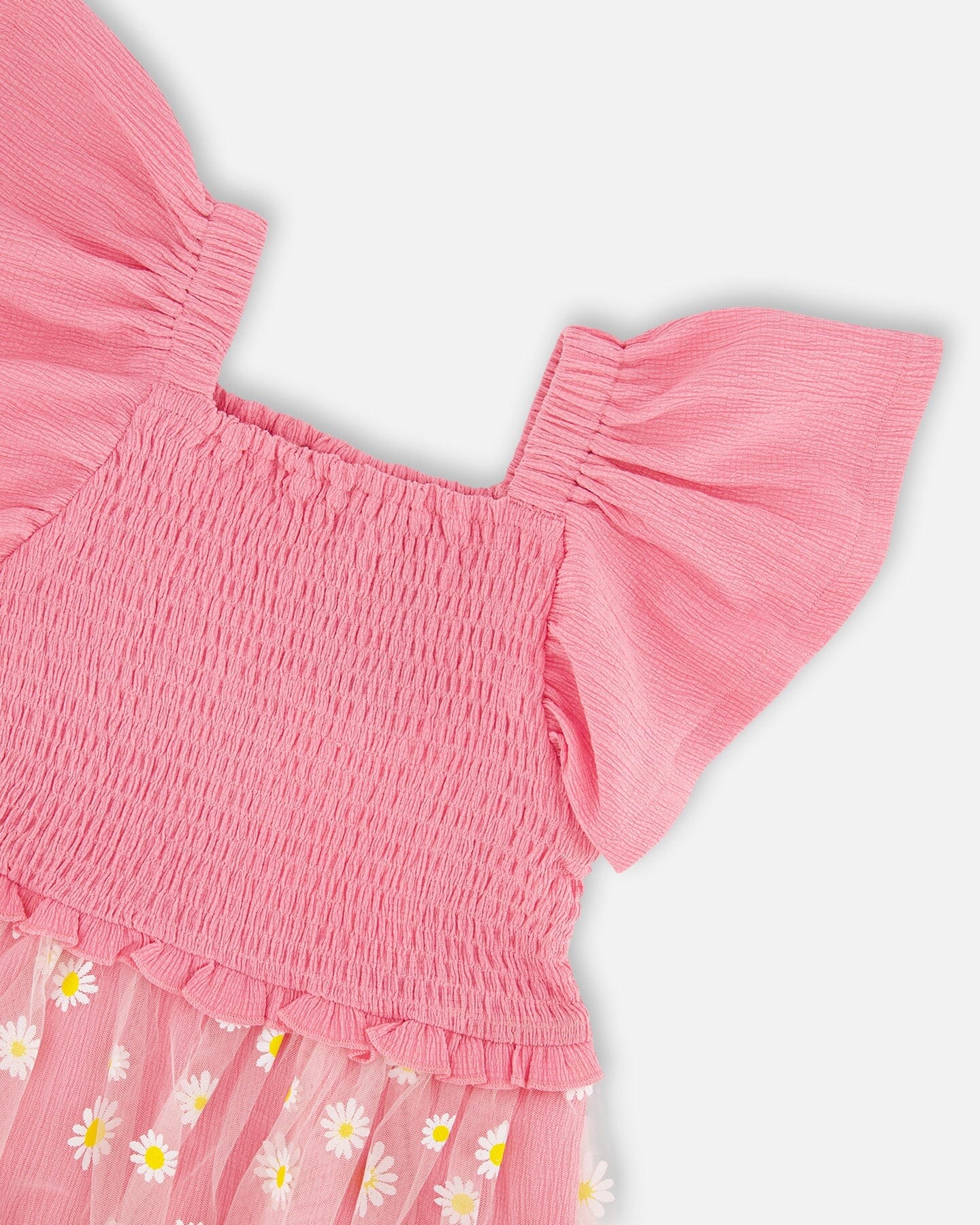 Mesh And Crinkle Jersey Dress With Smocking Pink - Image 4