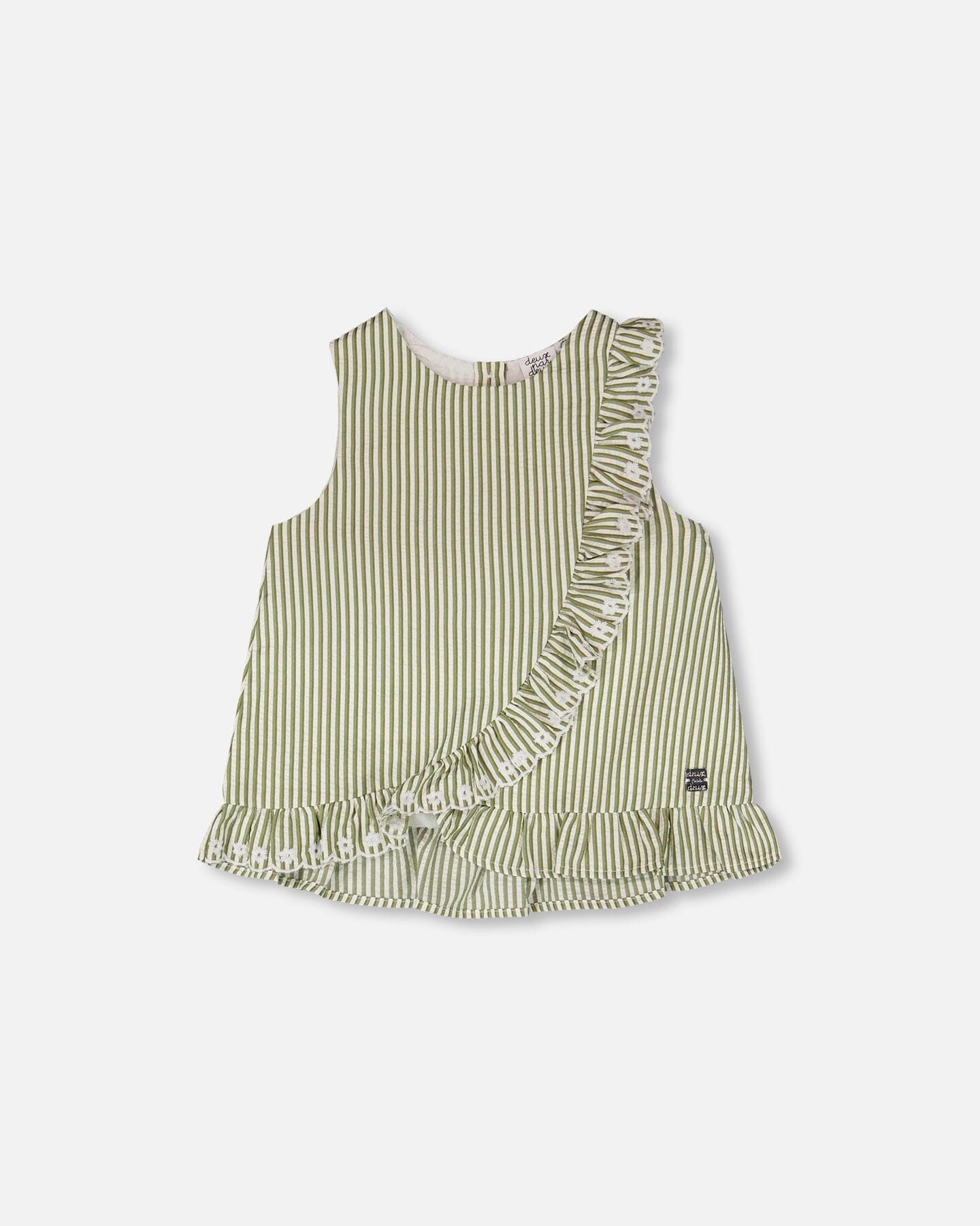 Top Green & Off White Stripes With Embroidered Ruffle - Image 9