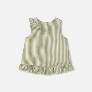 Top Green & Off White Stripes With Embroidered Ruffle - Image 3