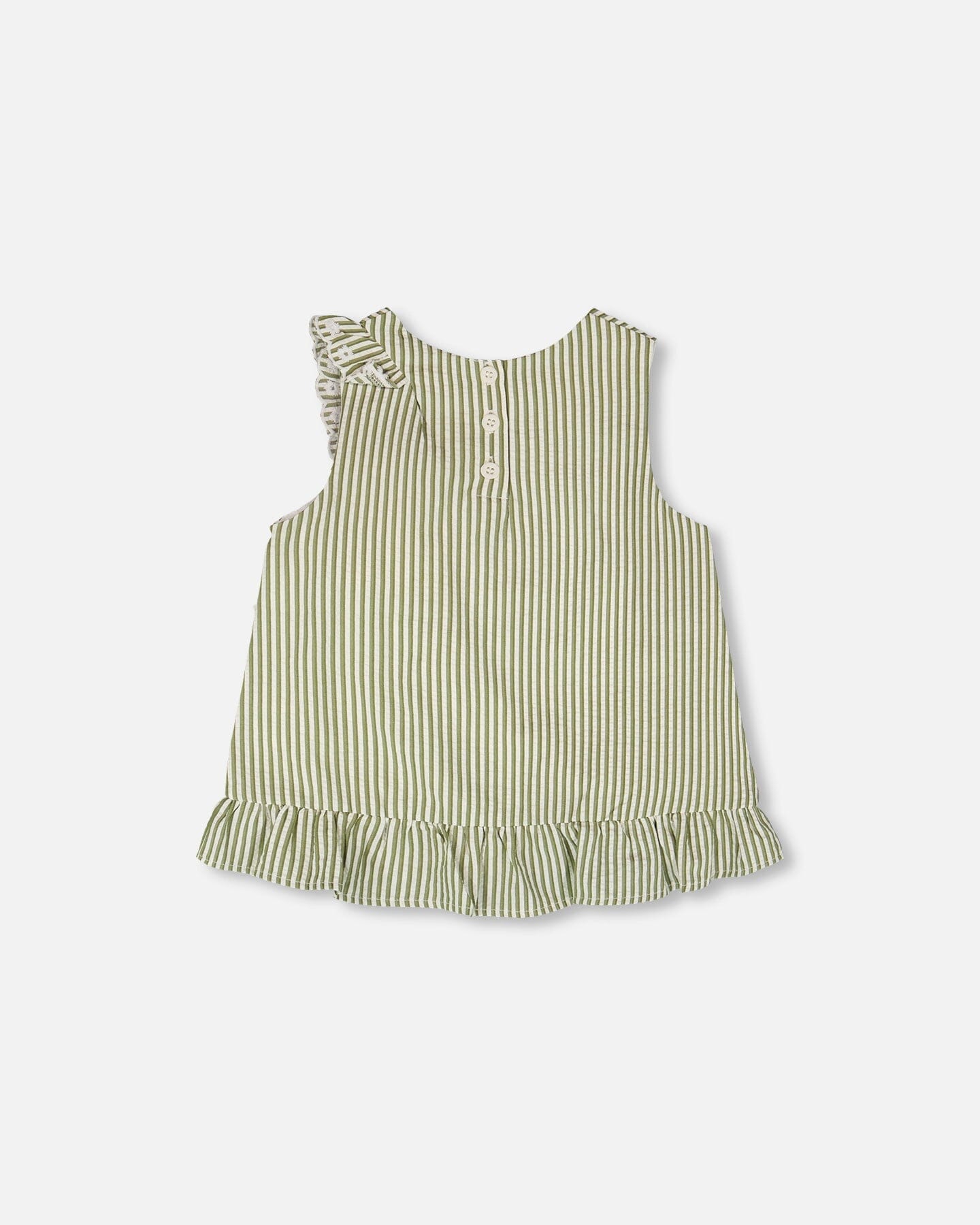 Top Green & Off White Stripes With Embroidered Ruffle - Image 3