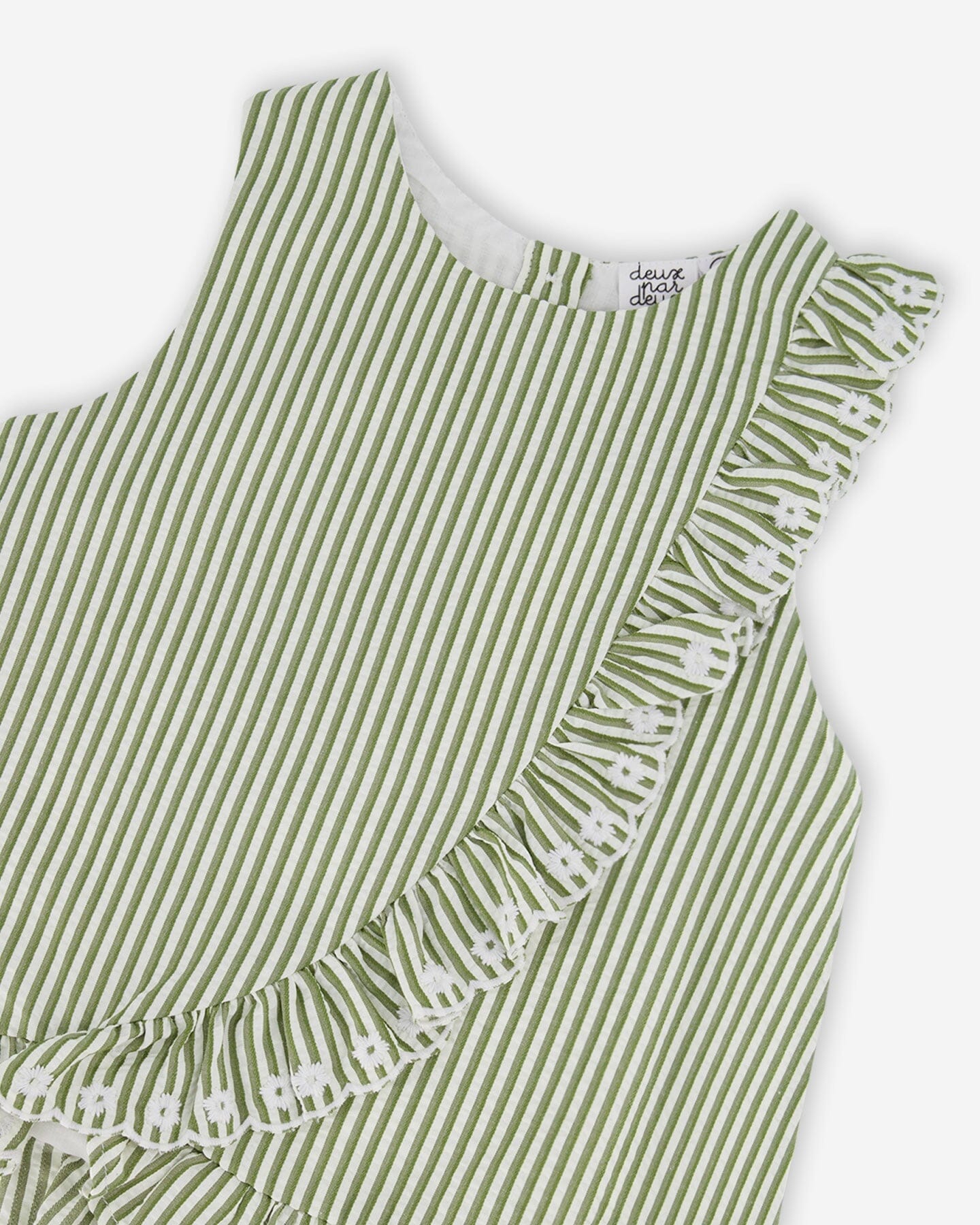 Top Green & Off White Stripes With Embroidered Ruffle - Image 4