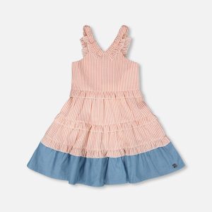 Poplin And Chambray Dress Off White And Pink Stripes - Image 6
