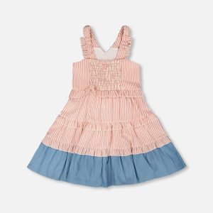 Poplin And Chambray Dress Off White And Pink Stripes - Image 3