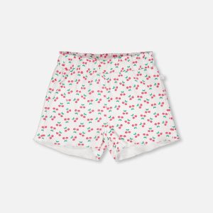 Rib Shorts White Printed Cherries