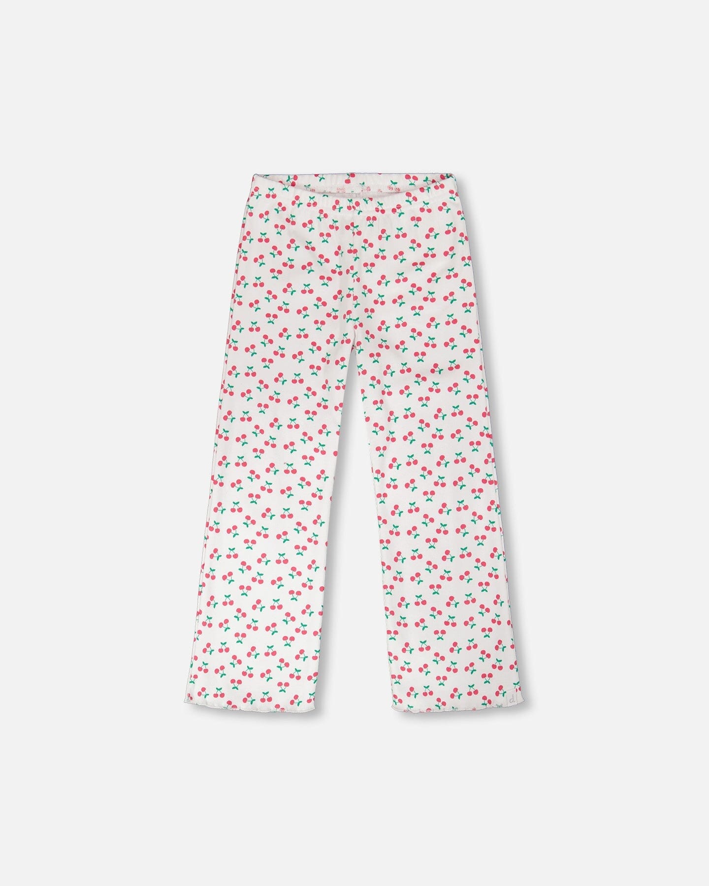 Rib Flare Leg Leggings White Printed Cherries - Image 6