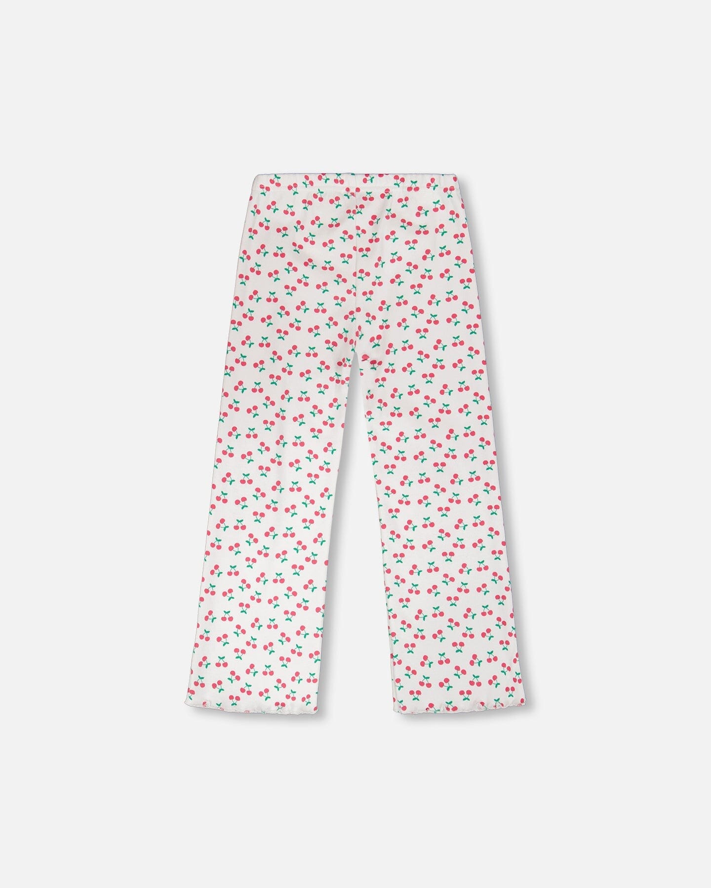 Rib Flare Leg Leggings White Printed Cherries - Image 2