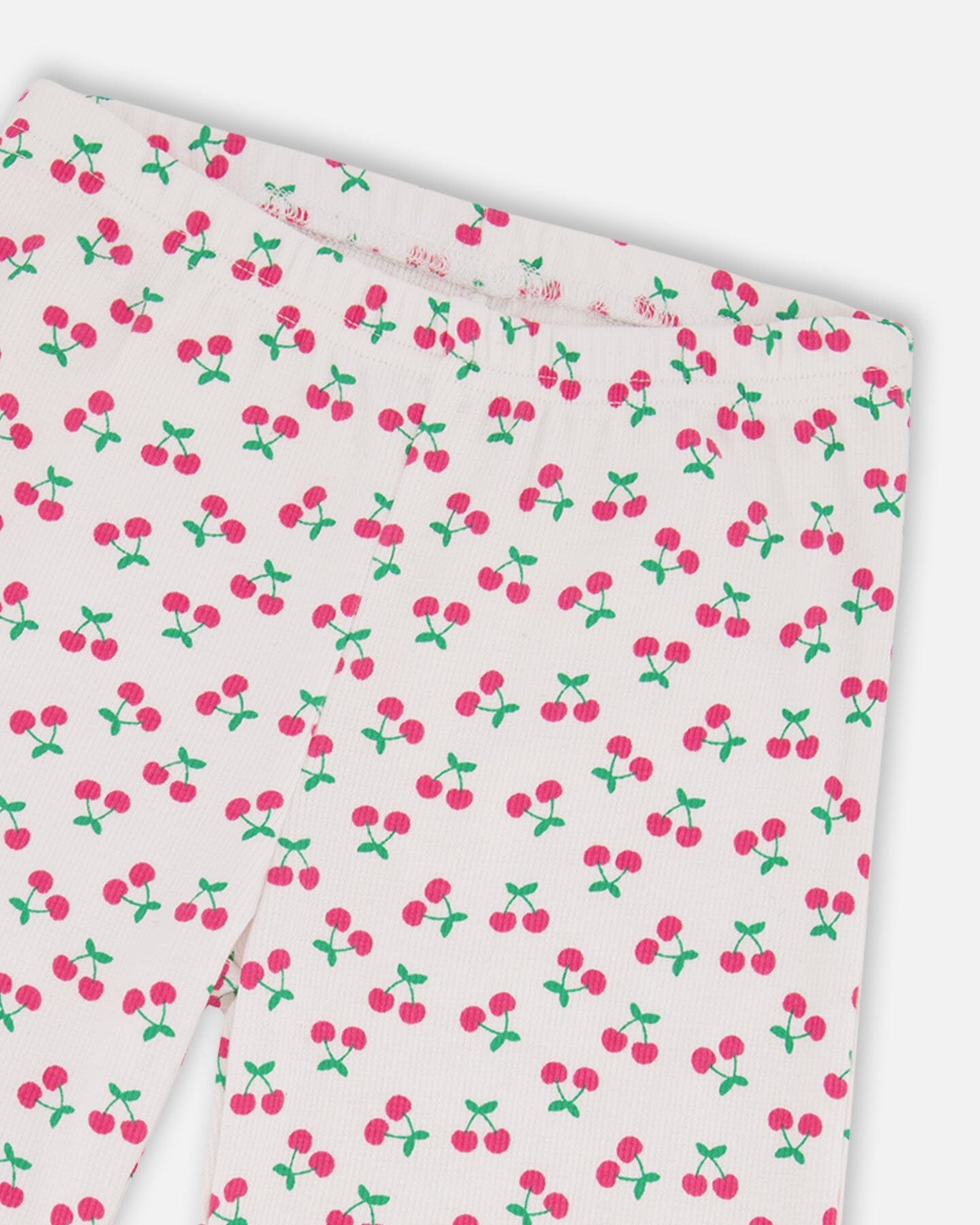 Rib Flare Leg Leggings White Printed Cherries - Image 3