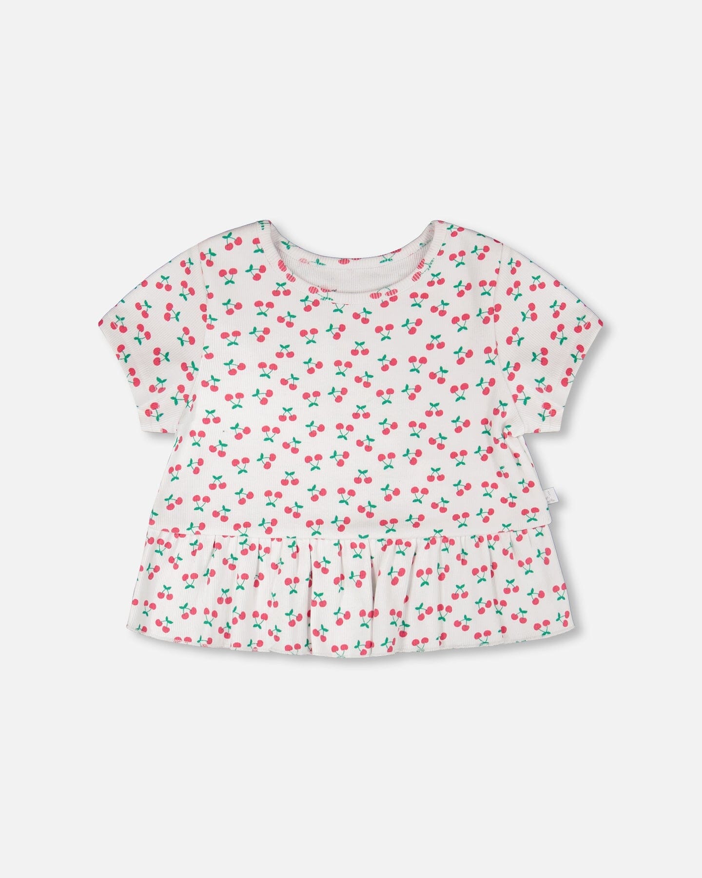 Rib Crop T-Shirt With Frill White Printed Cheeries - Image 8