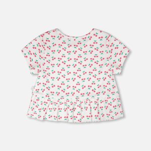 Alternative view of Rib Crop T-Shirt With Frill White Printed Cheeries
