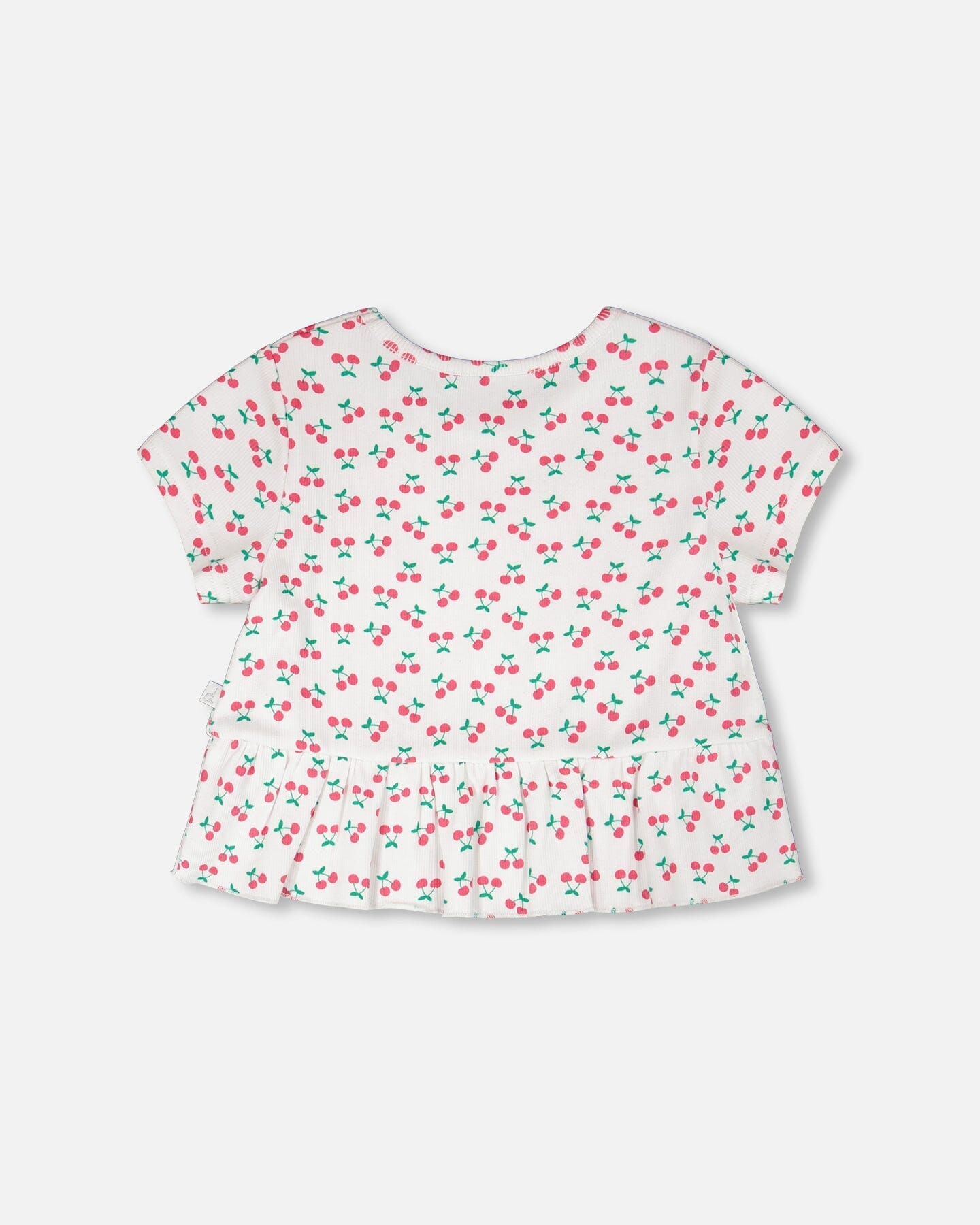 Rib Crop T-Shirt With Frill White Printed Cheeries - Image 2