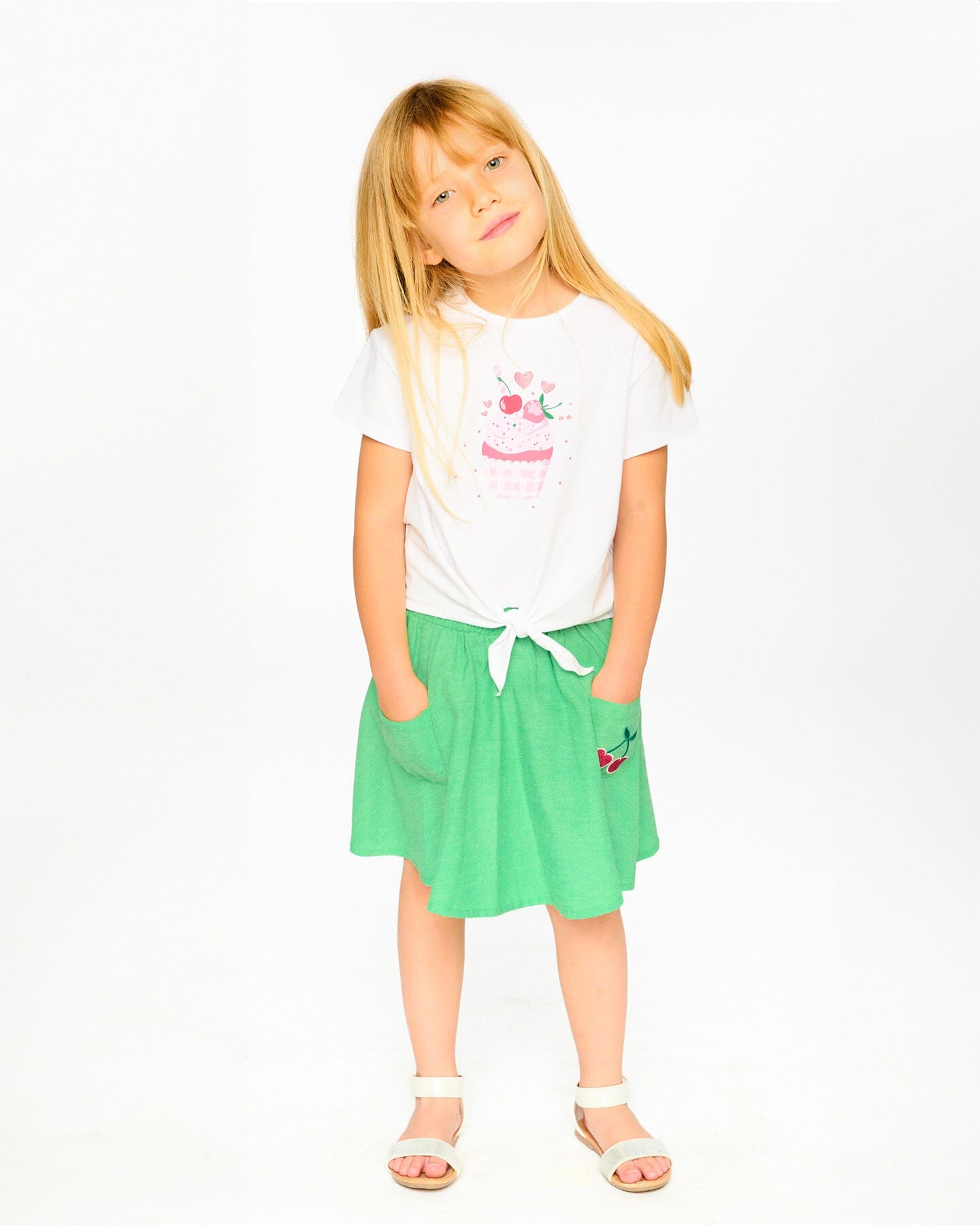 Organic Cotton Skort With Embroidery Green - Image 2