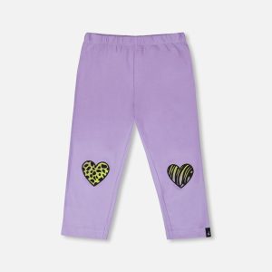 Organic Cotton Jersey Capri Mauve With Knee Screen Hearts Appliqués - Image 5