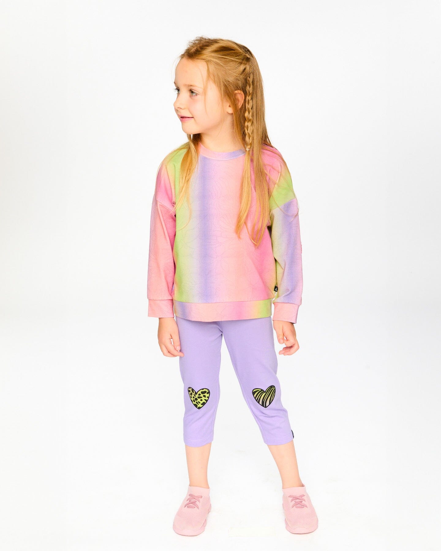 Organic Cotton Jersey Capri Mauve With Knee Screen Hearts Appliqués - Image 2