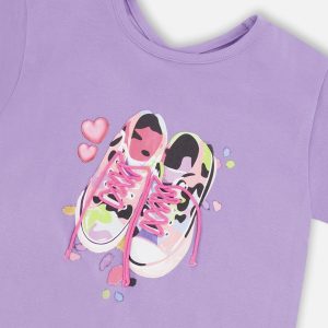 Organic Cotton Jersey T-Shirt Mauve With Sneakers - Image 4
