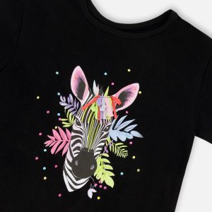 Organic Cotton Jersey T-Shirt Black With Zebra - Image 4