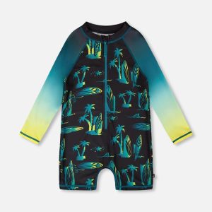 One-Piece Long Sleeve Rashguard Black Surf Print - Image 6