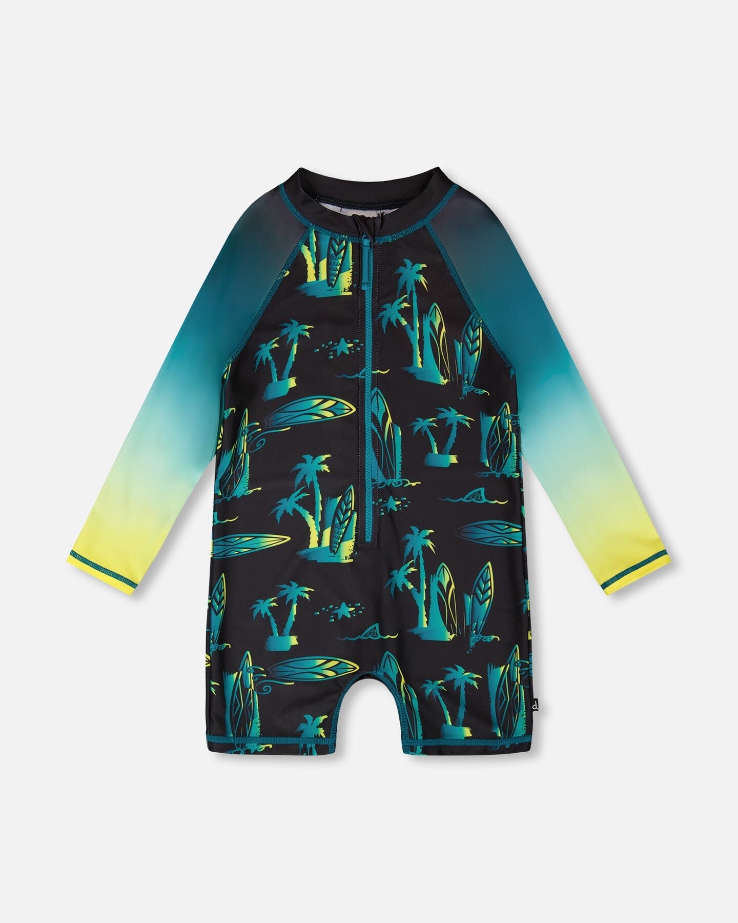 One-Piece Long Sleeve Rashguard Black Surf Print - Image 8