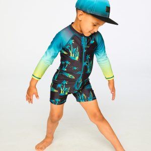 One-Piece Long Sleeve Rashguard Black Surf Print - Image 3