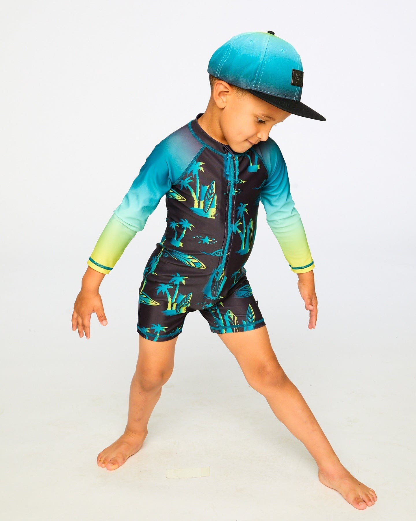 One-Piece Long Sleeve Rashguard Black Surf Print - Image 3