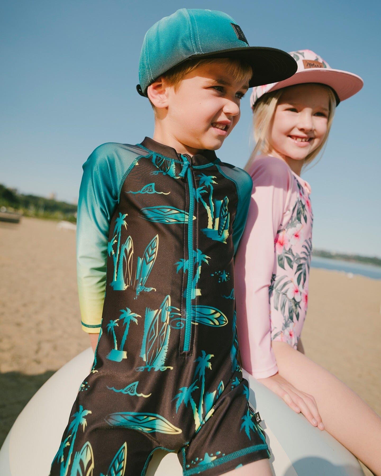 One-Piece Long Sleeve Rashguard Black Surf Print - Image 2