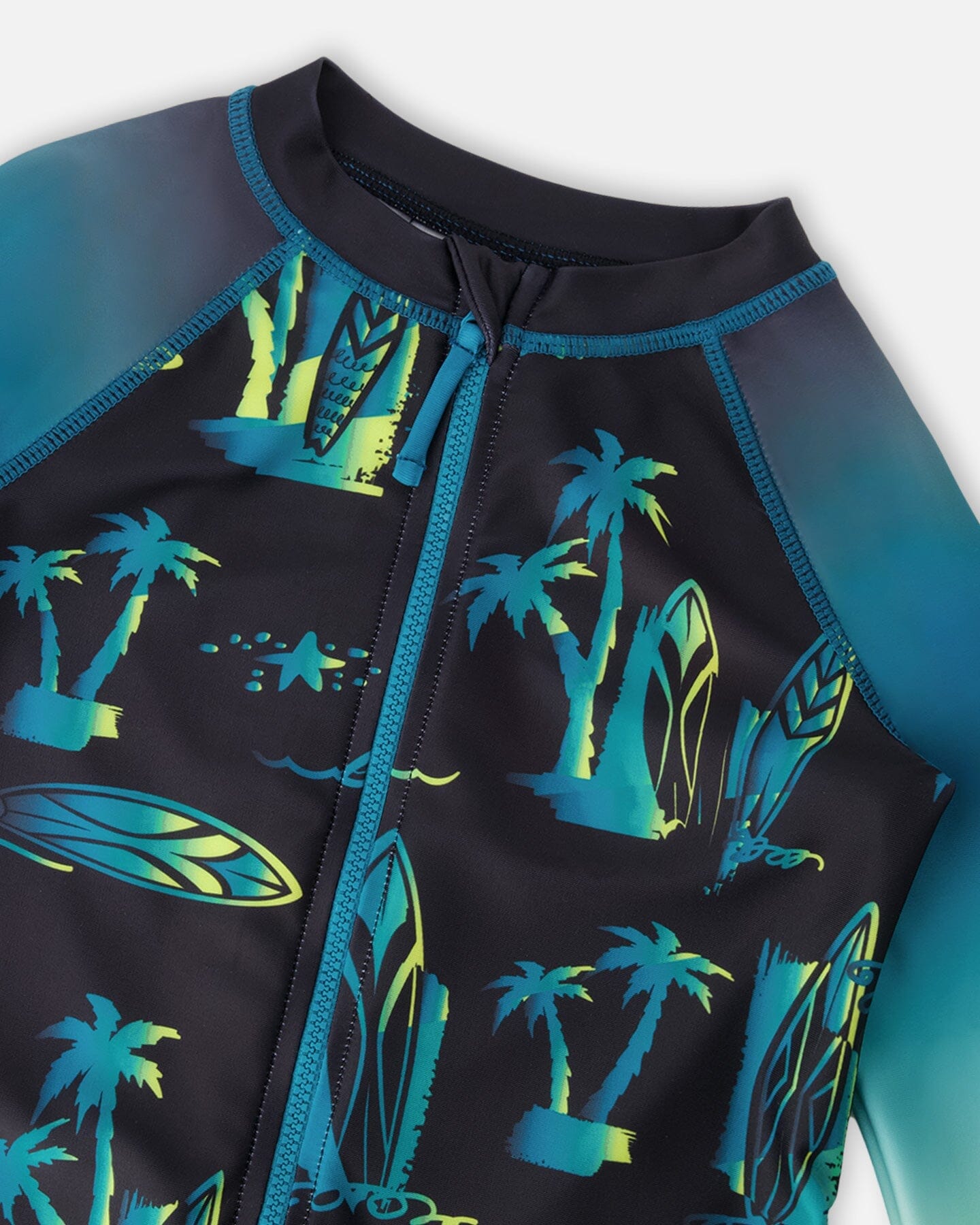 One-Piece Long Sleeve Rashguard Black Surf Print - Image 5