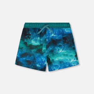 Swim Trunks Blue Waves Print