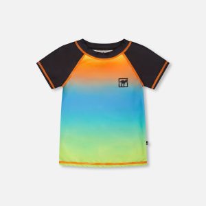 Short Sleeve Rashguard Orange Blue And Green Gradient - Image 13