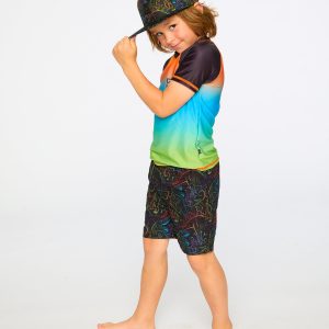 Short Sleeve Rashguard Orange Blue And Green Gradient - Image 3