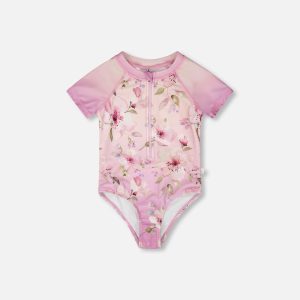 One-Piece Swimsuit Purple Flower Print