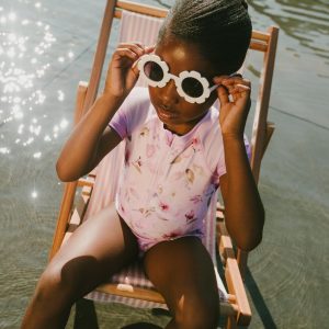 One-Piece Swimsuit Purple Flower Print - Image 3