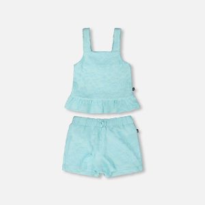 Terry Tank Top With Shorts Set Light Blue