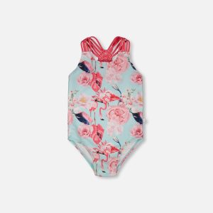 One-Piece Swimsuit Blue Flamingo Print - Image 9
