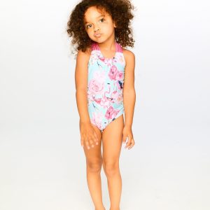One-Piece Swimsuit Blue Flamingo Print - Image 2