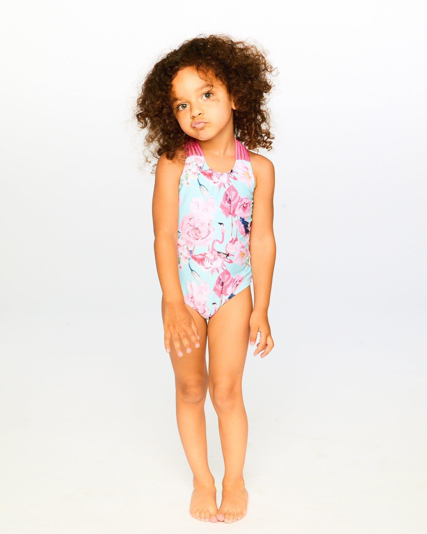 One-Piece Swimsuit Blue Flamingo Print - Image 2