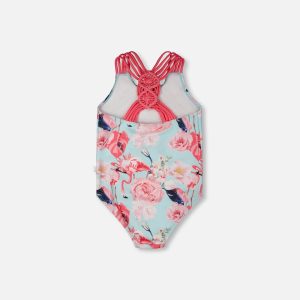One-Piece Swimsuit Blue Flamingo Print - Image 3