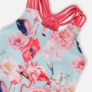 One-Piece Swimsuit Blue Flamingo Print - Image 4