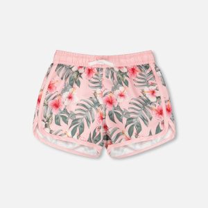 Swim Shorts Pink Hibiscus Print