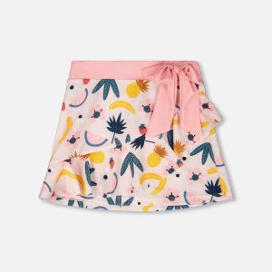 Beach Skirt Cover-Up Pink Printed Fruits