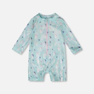 Baby And Toddler One-Piece Long Sleeve Rashguard Blue Seahorse Print - Image 10